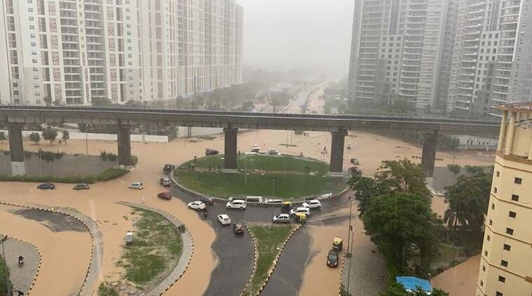 Gurgaon, novice o Gurgaonu, zalivanje Gurgaona, poplave v Gurgaonu, deževje Gurgaon, vremenska napoved za Gurgaon, Indian Express