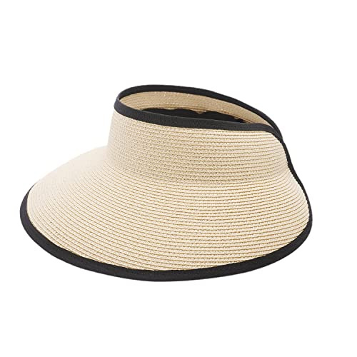 Barrets de platja amb visera de palla d'estiu Amia de Joywant per a dona amb protecció UV de visera gran, gorra de viatge plegable per a sol-beix