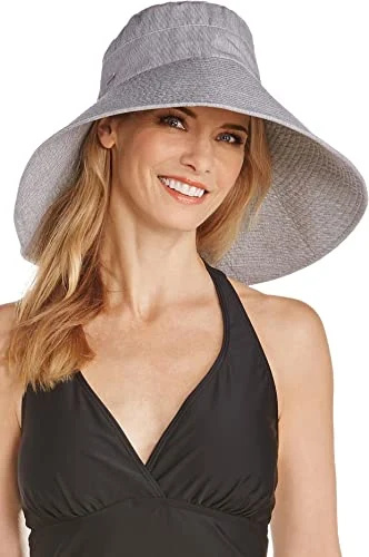 Coolibar UPF 50+ Dona's Brittany Beach Hat - Sun Protective (One Size- Black/White Ticking)