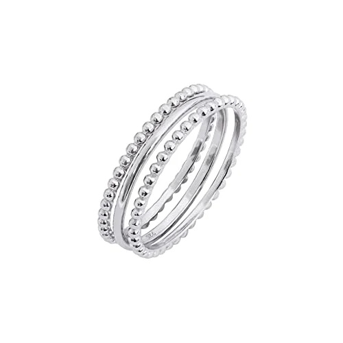   Conjunt de 3 anells apilables de plata de llei banyada amb rodi d'Amazon Essentials, talla 10, plata