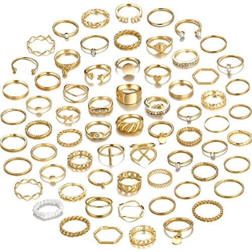   YEEZII 68 peces d'anells d'or d'or per a dones nenes, anells apilables Boho Joint Finger Midi Anells Buits tallats en cristall apilable Pack d'anells