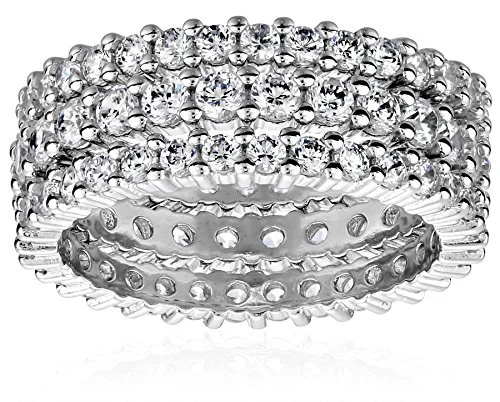   Conjunt d'anells d'apilament de banda integral de zirconia cúbica de plata de llei (conjunt de 3), mida 5