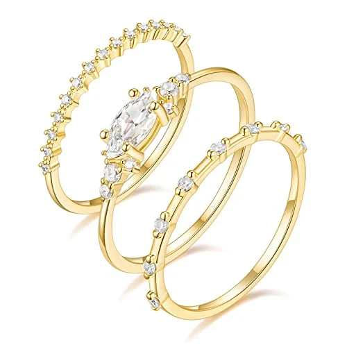   TIGRADE 1,5 mm anells d'apilament xapats en or de 14 quilates per a dones nenes Moda Knuckle Anell d'or fi Marquise & Round Cubic Zirconia Statement Ring Talla 3-12 1PC/3PCS, 3PCS, Talla 7