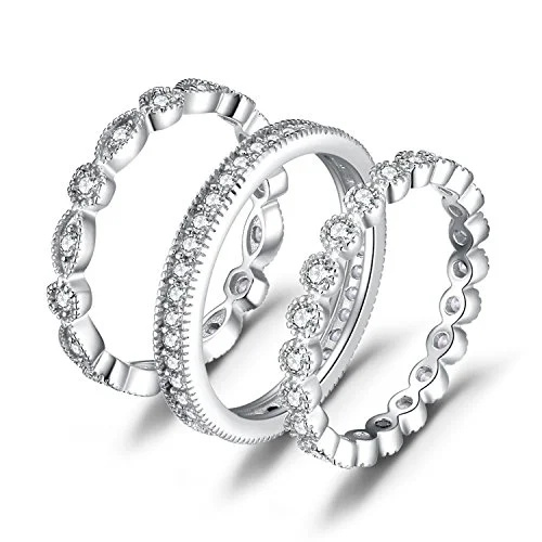   JewelryPalace Anells de plata de llei 925 xapats en or de 14 quilates per a dones, anells de promesa de zirconia cúbica per a ella, anells apilables de bandes de casament per a dones conjunt mida 7