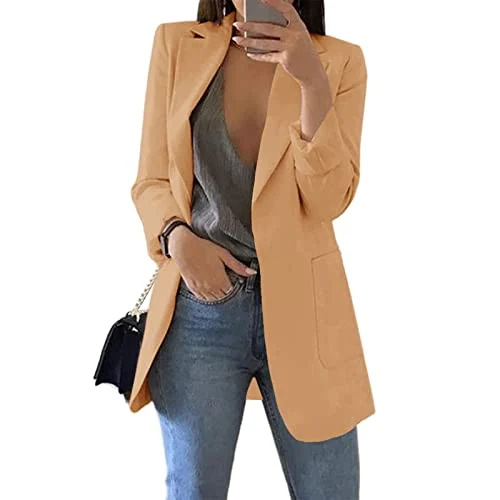 Cnkwei Mujer Casual Blazers Frente Abierto Manga Larga Solapa Cuello Trabajo Oficina Chaqueta Caqui