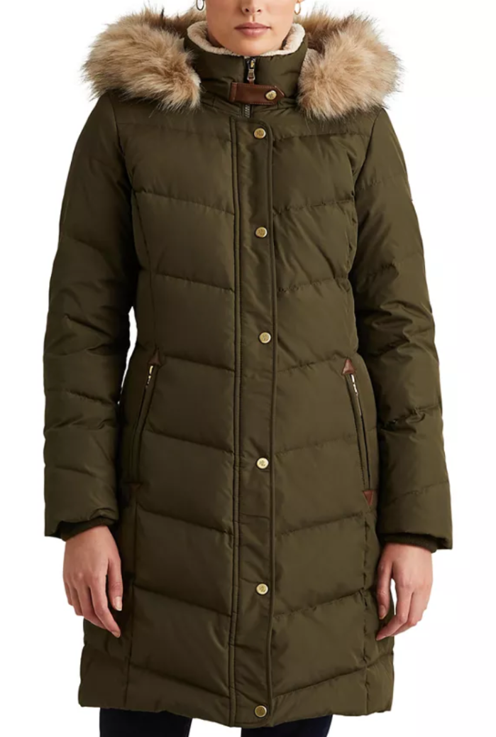 Lauren Ralph Lauren Kvinnor's Faux-Fur-Trim Hooded Down Puffer Coat