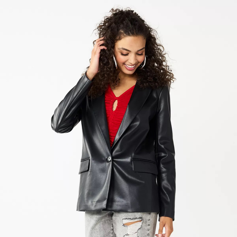 SO® Oversized Faux Leather Blazer