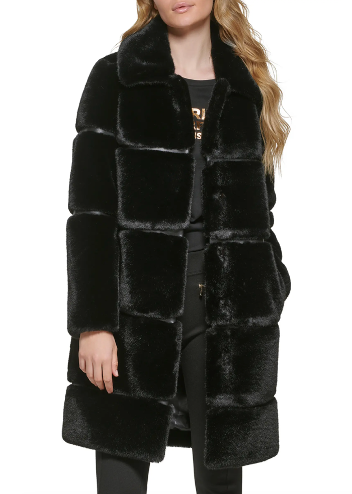 Karl Lagerfeld Paris Καπιτονέ Longline Faux Fur Coat