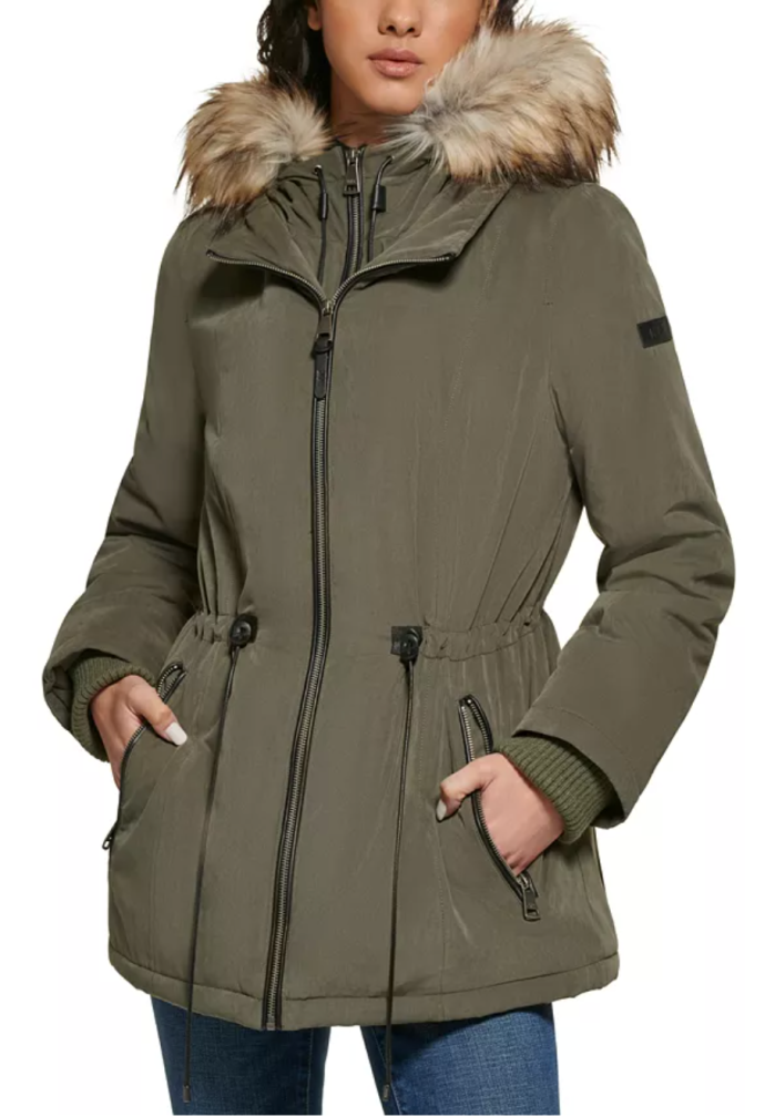 Γυναίκες DKNY's Faux-Fur-Trim Hooded Anorak