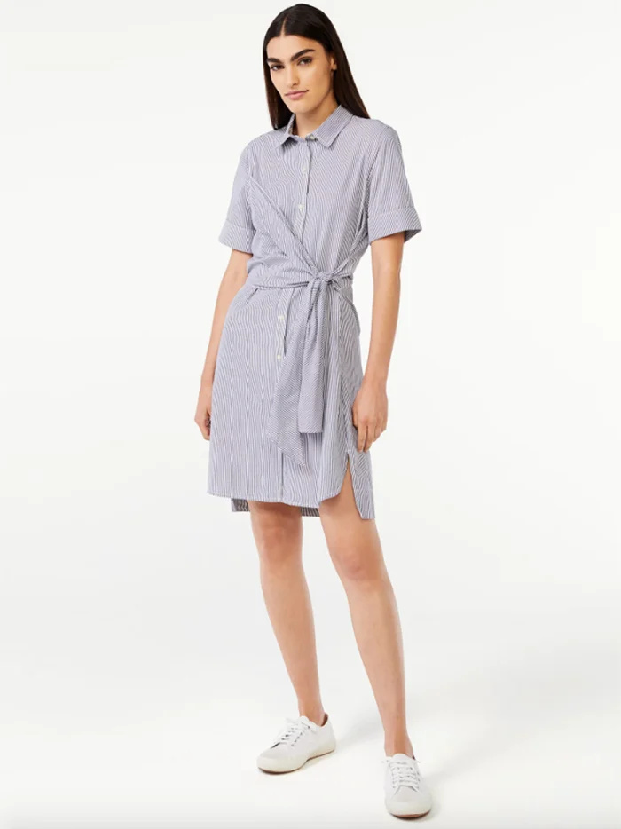 Walmart-freie-Montage-Wickelhemd-Kleid-Streifen
