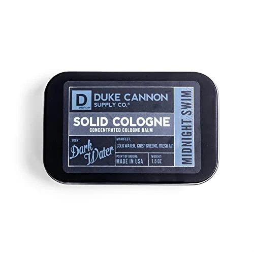 Duke Cannon Supply Co. 男士午夜游泳固体古龙水 - 冷水、清新的绿色、新鲜空气 - 浓缩香膏,适合旅行的罐装,采用天然有机成分制成,1.5 盎司(1 件)