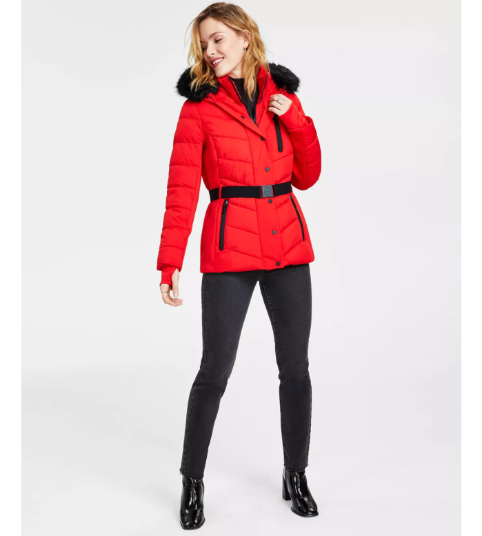 Michael Michael Kors Femme's Faux-Fur-Trim Hooded Puffer Coat